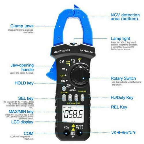 Digitalmultimeter Tester AC DC Volt Ohm Amp Klemme Messgerät Auto Reichweite LCD Handheld - Bild 8 von 9