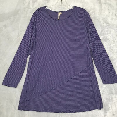 Comfy USA Top Womens XS Purple Lavender Stripe Long Sleeve Knit Tunic Langenlook