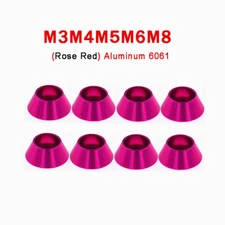 M3-M8 Anodized Aluminium Cone Cup Head Washers Fit Socket Cap Screws Rose Red