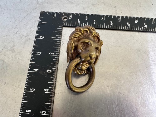 VINTAGE 4 oz. BRASS LION HEAD CABINET DOOR DRAWER PULLS OR DOOR KNOCKER - Picture 11 of 12