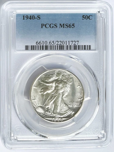 1940-S, 50c Walking Liberty Half-Dollar - PCGS, graded MS65 - bright white !