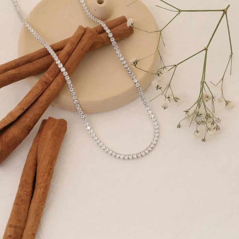 3MM Round Simulated Diamond Fancy Choker Tennis Necklace 14k White Gold Plated - Image 2 of 4