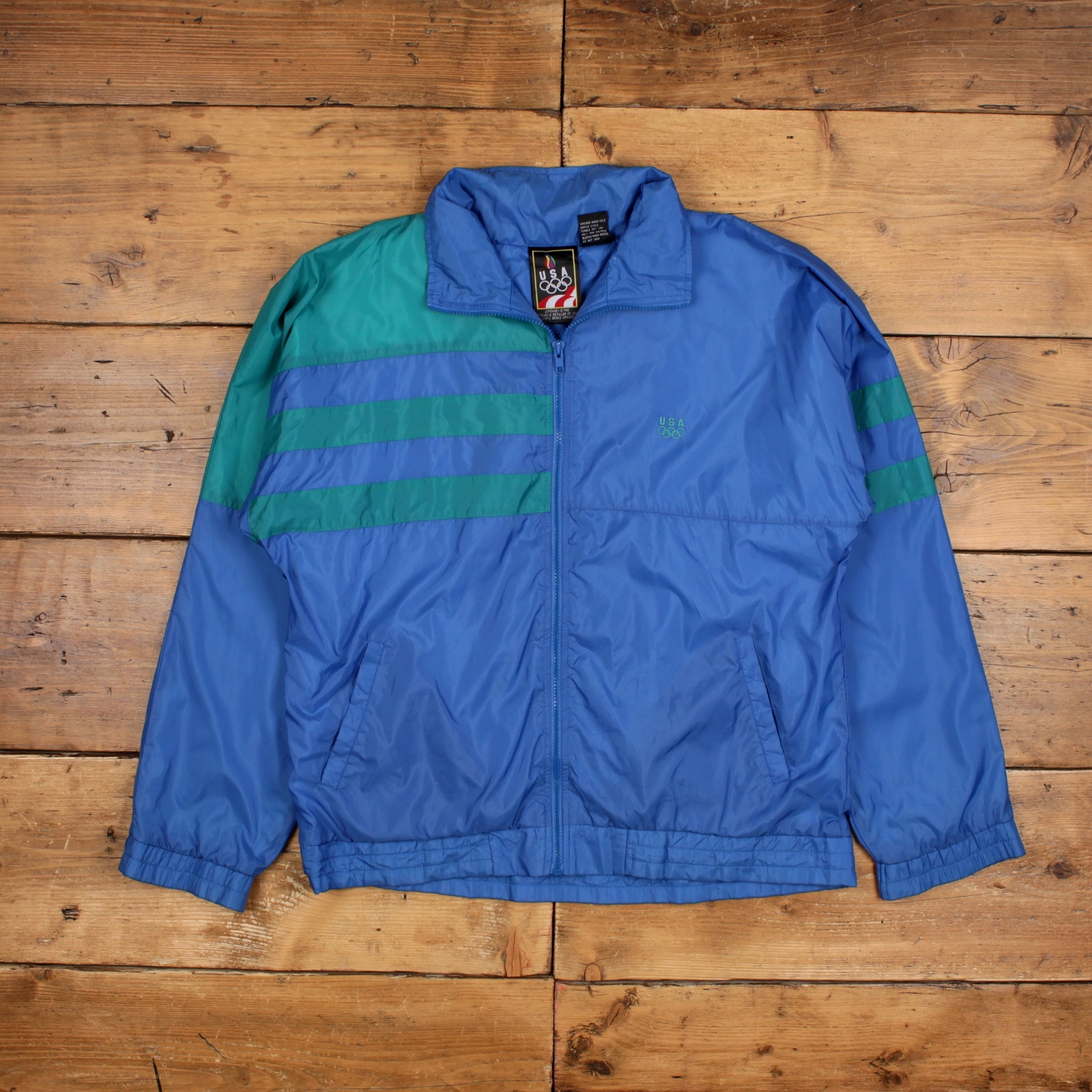 Vintage USA Olympic Apparel Windbreaker Jacket M 90s Striped Blue