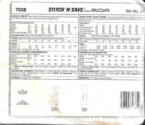 Vintage Stitch 'n Save #7038 Misses' Semi-fitted Dress Size 8-14 UC - Picture 2 of 2