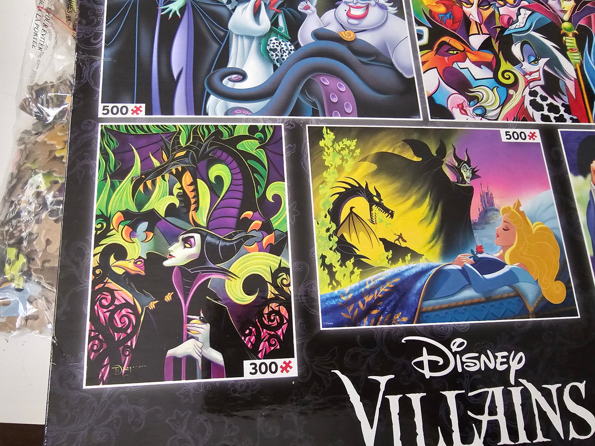 DISNEY VILLAINS 5 Jigsaw Puzzle Box Set Complete - 4 sealed, 1