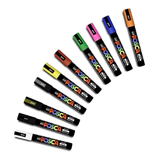 Posca Uni-Ball PC-5M [10 Pen Set] includes 1 of each - Black, White, (w0g)