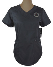 NWT Scrubstar Premium Ultimate Scrub Top Women XS Black V-Neck S/S Mock Wrap