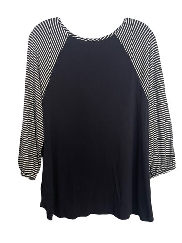 Jillian Nicole Top Womens XL Striped Raglan Sleeve Black & White Made in USA - Picture 3 of 6