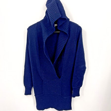 VINCE Sweater Women Small Cashmere Alpaca Blend Long Hood Blue Knit Quiet Luxury