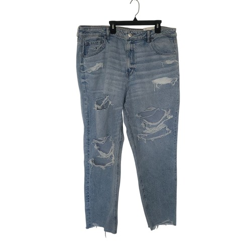 American Eagle Mom Jean Strigid Light Super Bleach Distressed High Rise taglia 20W