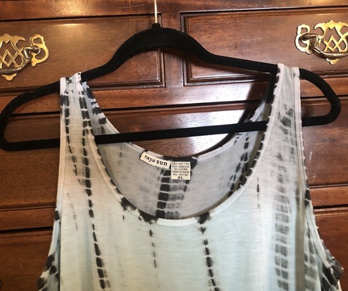 XL Raya Sun Blue Black Tie-dye Top High Low Boho Sexy Peekaboo Stretch Lace - Picture 3 of 6