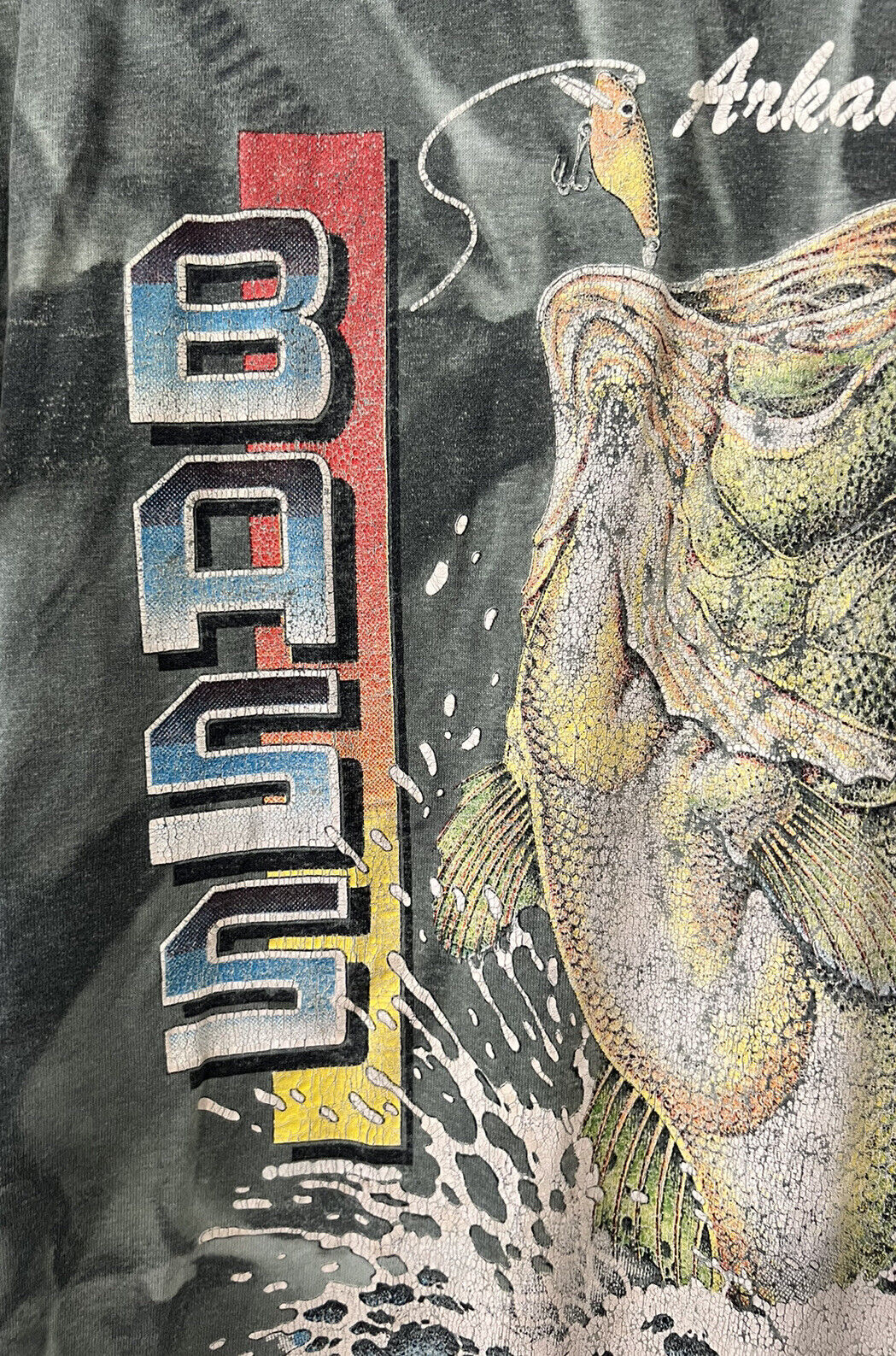 Vintage Bass Fishing Fish Art Tee T Shirt AOP World Classic sz XL Arkansas