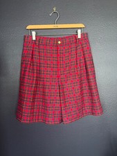 Vtg Liz Sport 14 Red Plaid Tartan High Rise Pleated Shorts Wool Blend Academia
