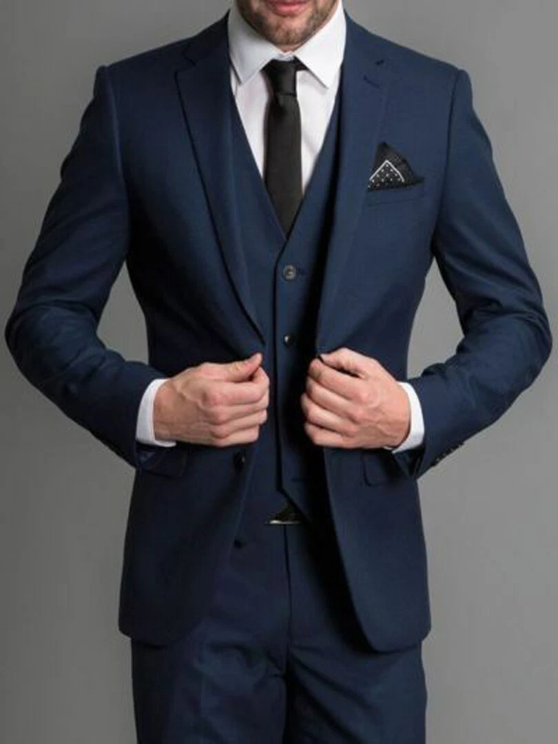 Navy Blue Wedding Suits Custom Made Man Suits 3 Piece Suits Mens Groom  Tuxedos | Ebay