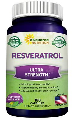 Max Strength Resveratrol 1000mg 180 Capsules Vegan Antioxidant Supplement