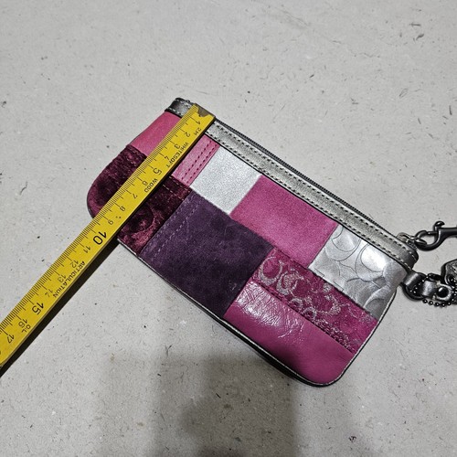 Coach Pink Silver Plum Maroon Metallic Patchwork Suede Leather Wristlet (ik8) - Picture 6 of 6