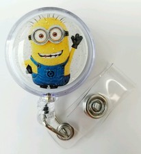 Minions, BOB, Retractable Badge Name Tag ID Holder, Glitter 3D Dome