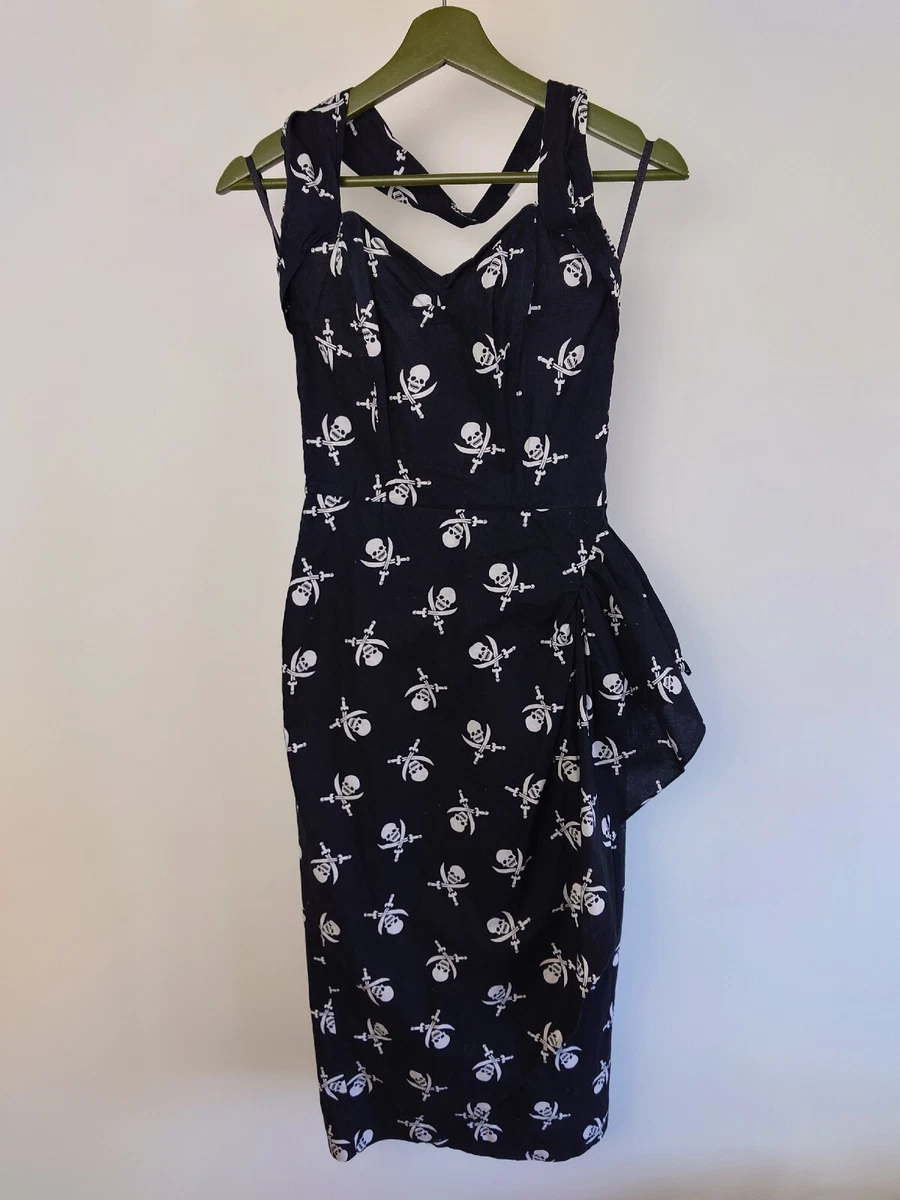 Vivien Of Holloway 1950s jezebel dress skull crossbones size 12 peplum