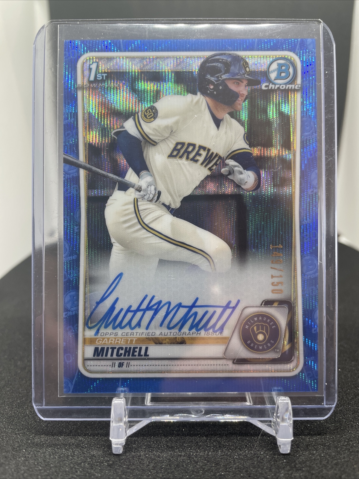 GARRETT MITCHELL AUTO 1st 2020 Bowman Chrome Draft BLUE WAVE REFRACTOR #/150 RC