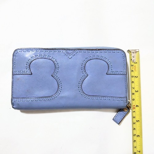 Auth Tory Burch periwinkle blue long wallet Purse round zipper leather #5851K - Picture 23 of 23