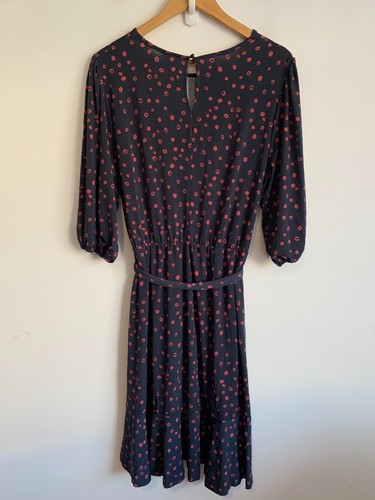 Khoko Dress Womens Size 14 Black Red 3/4 Sleeve Tie Waist Frill Hem Round Neck - Picture 5 of 12
