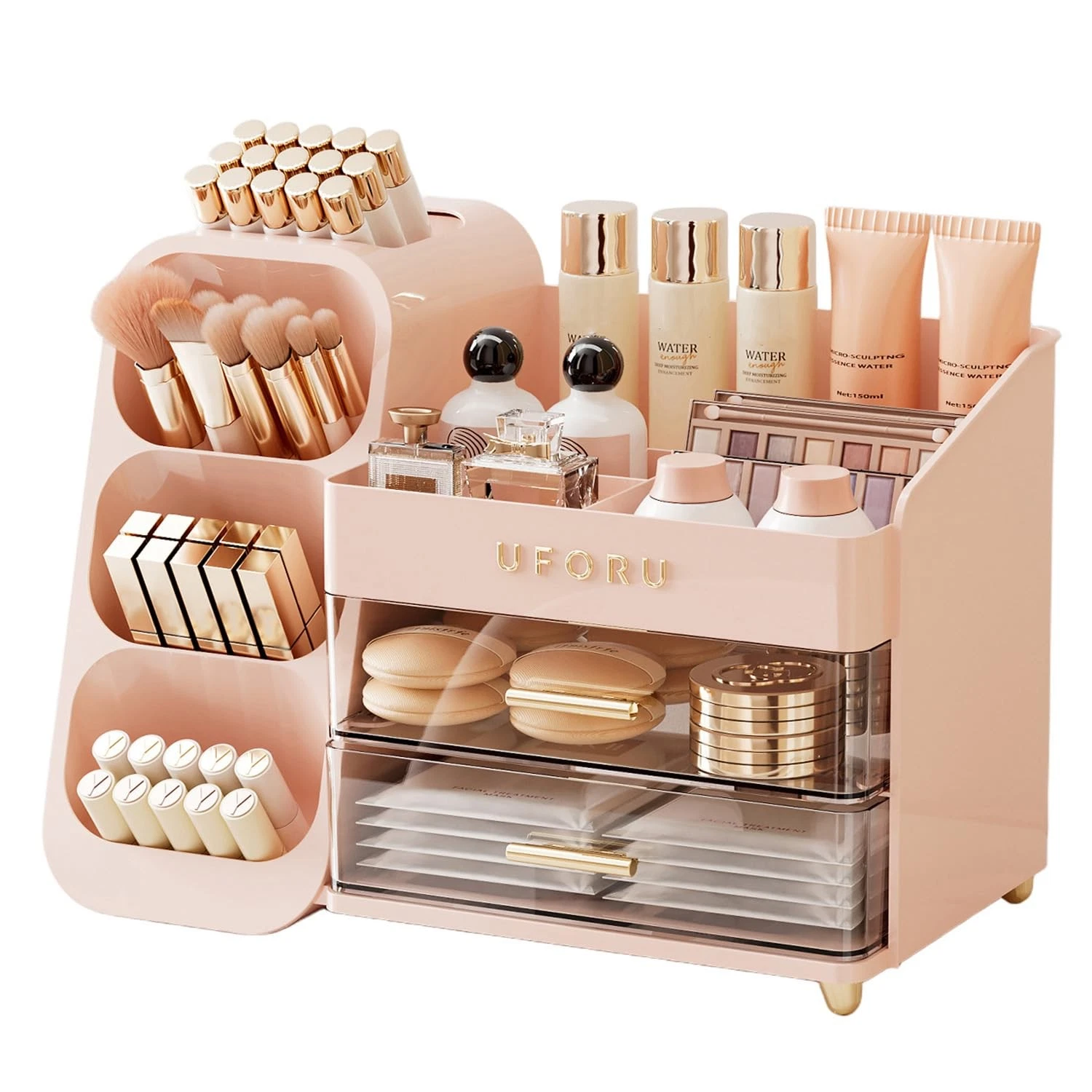 UFORU Makeup Organizer for Vanity with Brush Holder, Large Capacity Bathroom ...