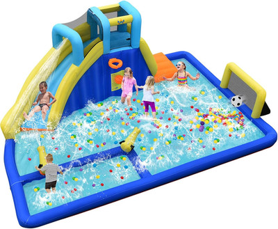 Inflatable Water Slide, Giant Water Park Bounce House W/Soccer Goals for Outdoor