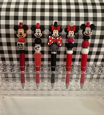 Set 5 Mickey Minnie Mouse Beaded Pens Handmade 5 Free Refills