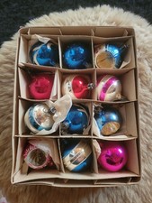 BOÎTE de 12 BOULES DE NOËL VINTAGE ROSE BLEU ARGENT  🎄