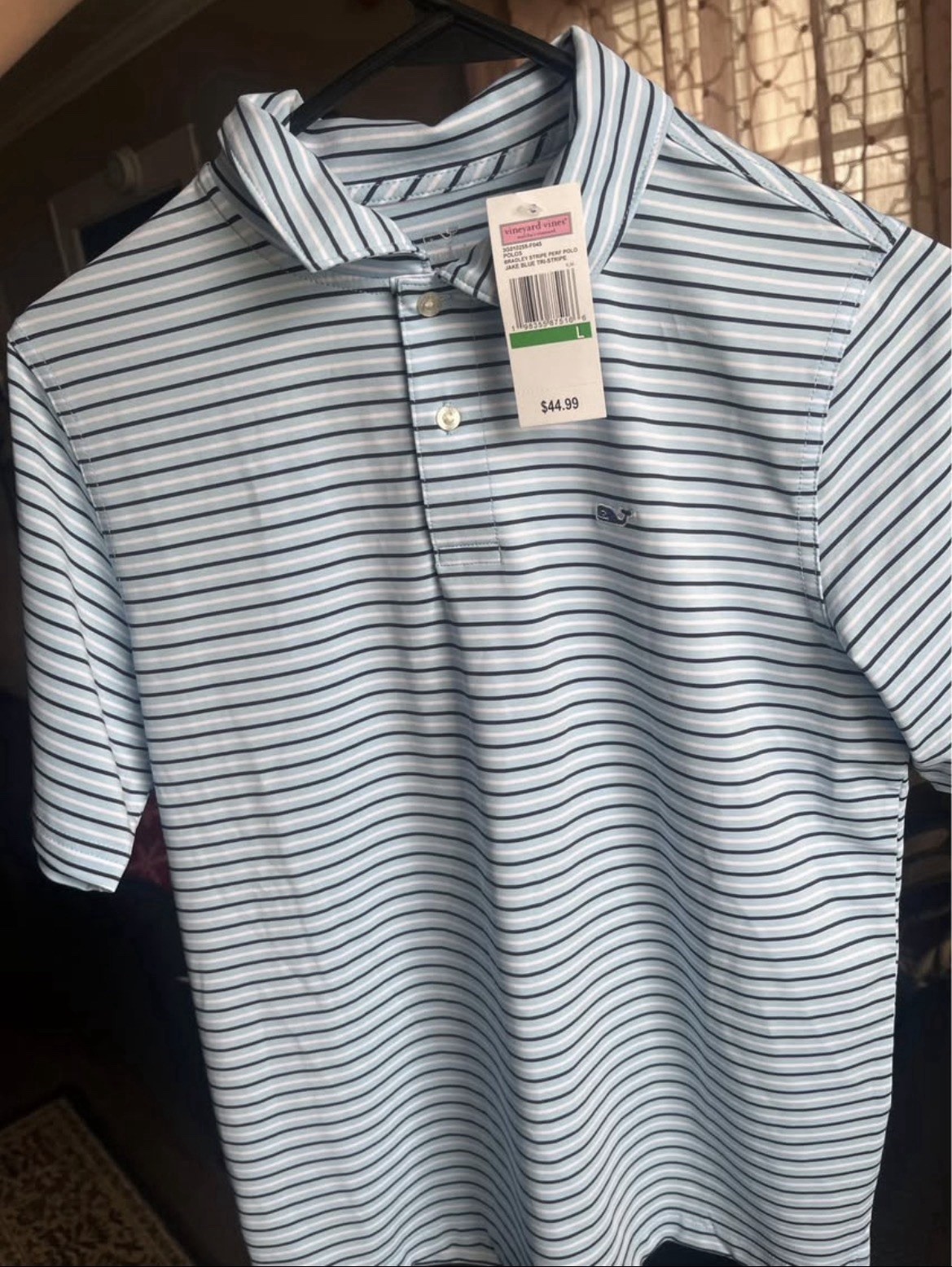 Vineyard Vines Boy&rsquo;s Performance Polo Shirts L Bradley Stripe & Lobster Blue Red