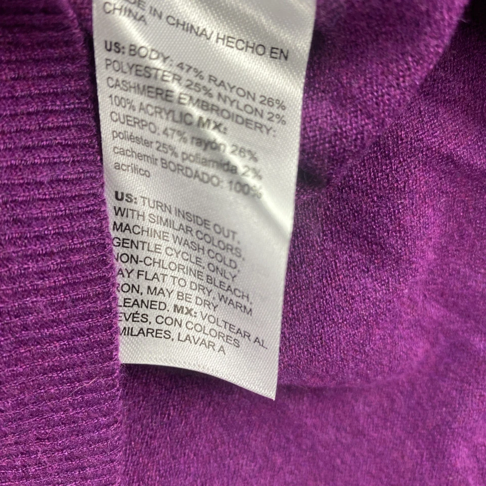 Suéter Chico's XL 3 púrpura negro encaje bordado cuello en V manga larga mezcla de rayón Foto 3 de 4