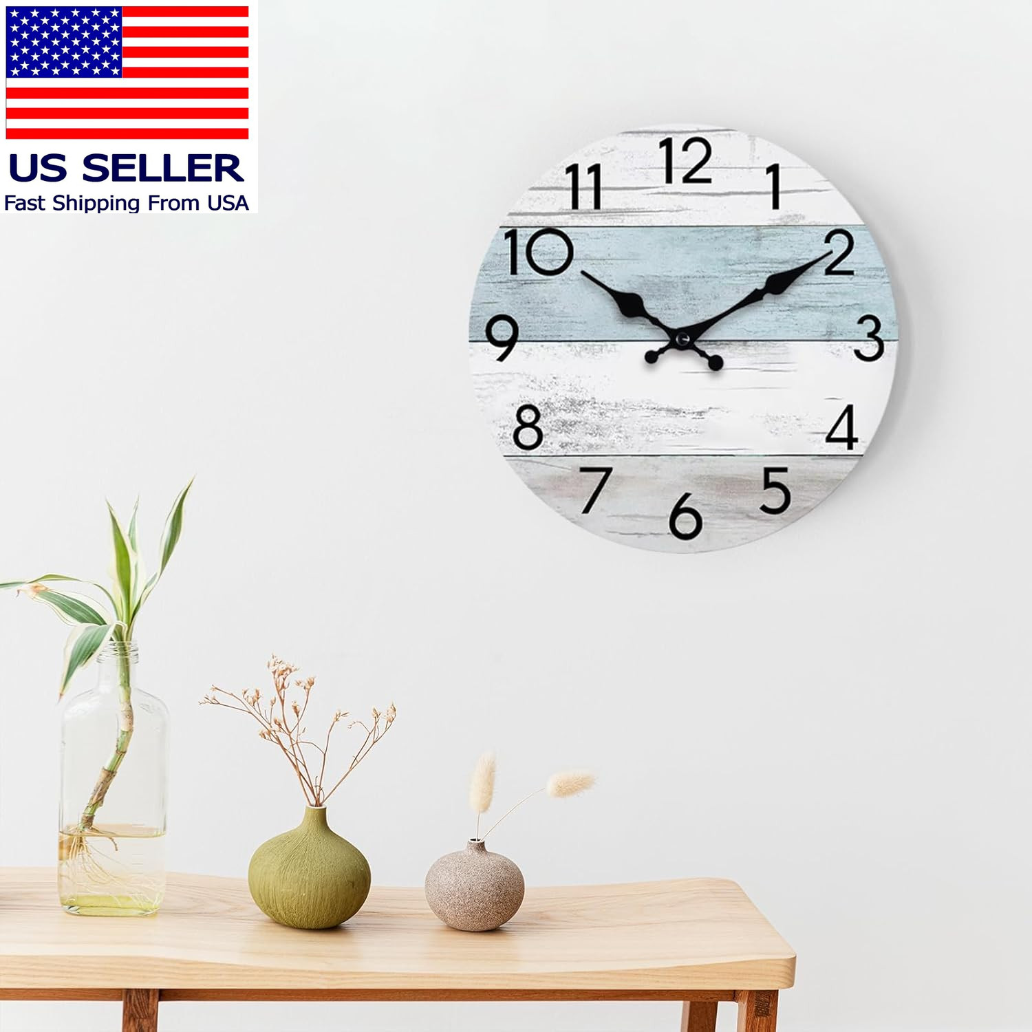 Wall Clock Silent Non-Ticking Wooden Clocks Battery Operated 8 Inch Small Countr