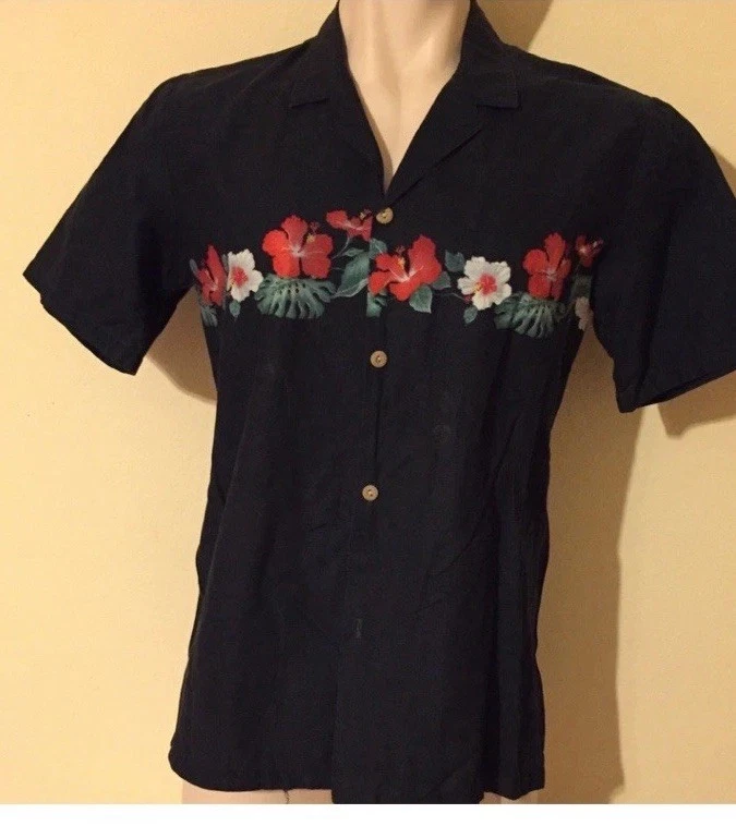 Vintage Paradise Found Hawaii Black With Floral Band Shirt Sz M - Image 2 of 4