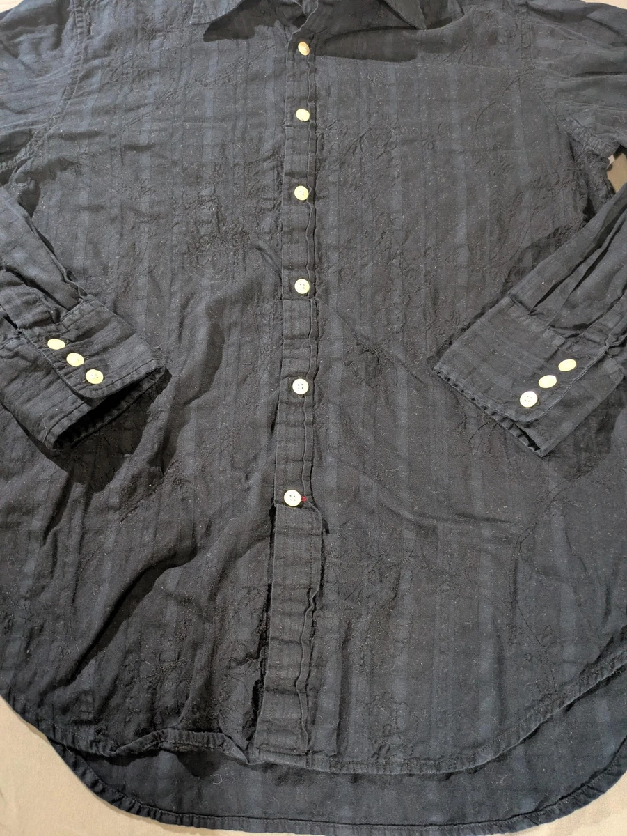 Camisa Guess Para Hombre Mediana Negra Floral Bordada Rayas Abotonada Y2K De Colección