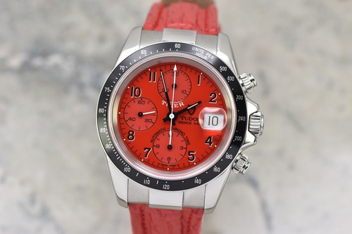 Tudor Tiger Prince Date Red Dial Chronograph Steel Automatic Watch 79260 B+P
