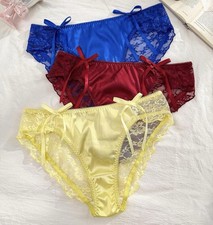 3Pr Glossy Smooth Butter 2nd Skin Satin Lace Bikini Panties Silky PLUS 4XL NEW