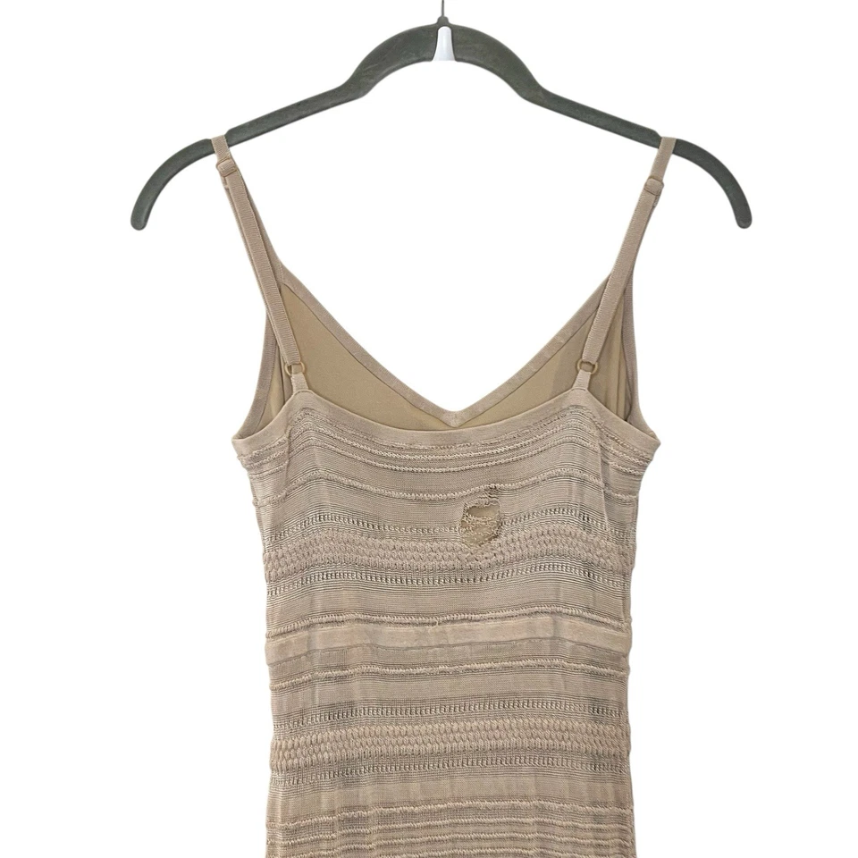 Bebe Y2K Beige Knit Striped V-Neck Slip Maxi Dress Beach Tan Bodycon SP FLAW - Image 4 of 4