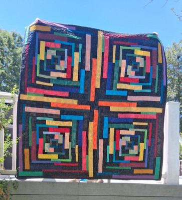 Handmade Black/Multicolor OFF THE RAILS Quilt, 62 x 64'', 100% Cotton