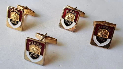 2 X Pairs Of Vintage Gold Plated Enamel Cufflinks - Piper Extra Export Beer