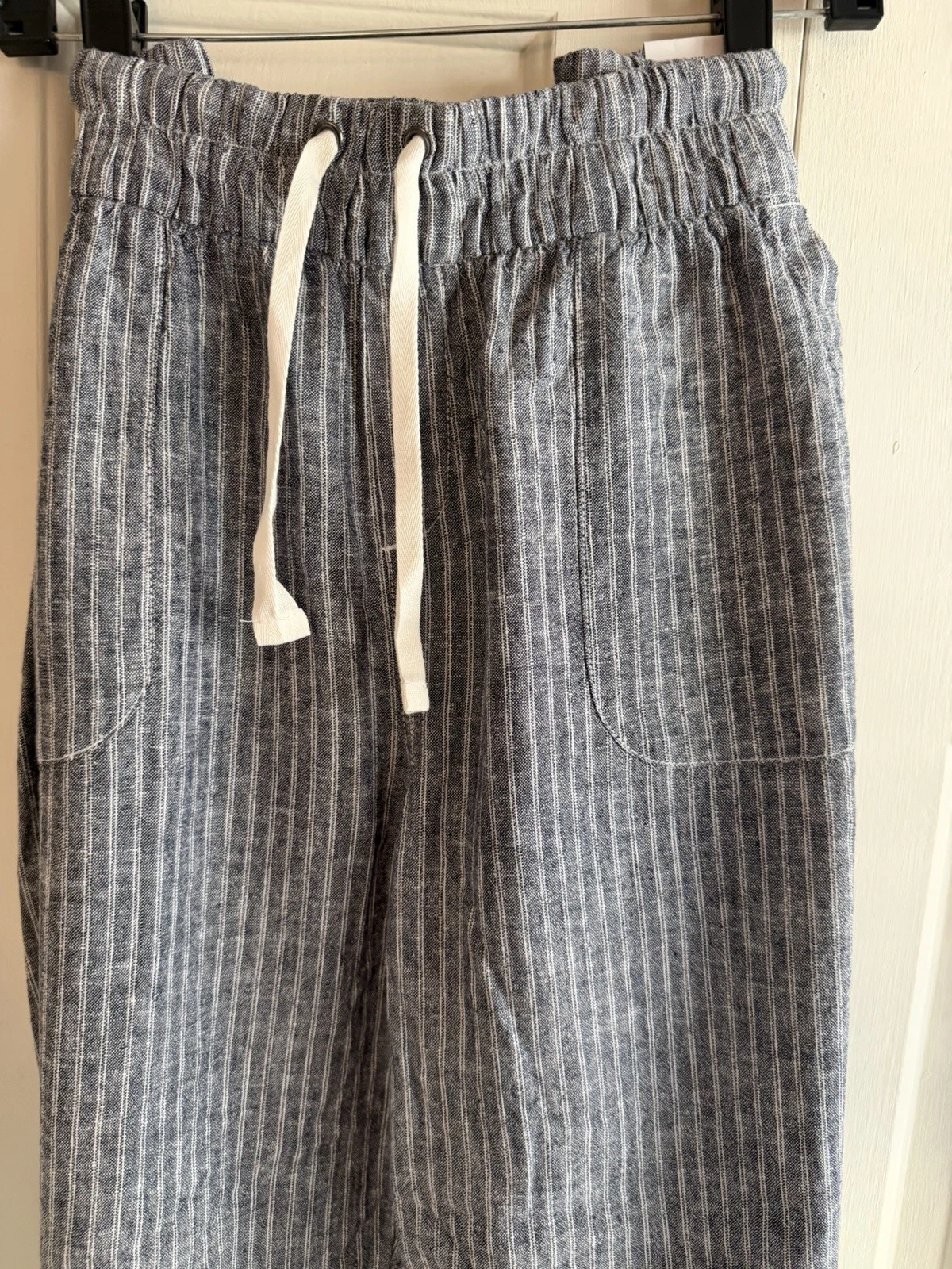 Lane Bryant Blue Gray Stripe Mid-Rise Soft Slub Drawstring Capri 14/16 NWT