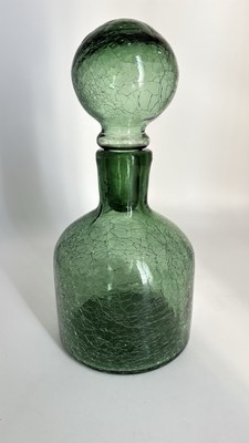Vintage MCM Blenko grün mundgeblasene Blase Glas Karaffe & Stopfen, sehr guter Zustand, 32 cm x 12