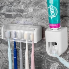 5 Slots Wall Mount Toothbrush Holder with Cover, Self Adhesive Toothbrush Storag