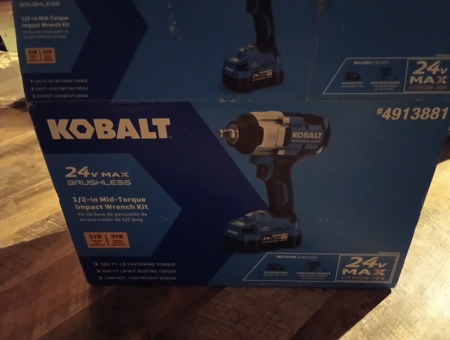 Kobalt 24V Brushless 1/2" Impact Wrench Kit, with 4ah Batter