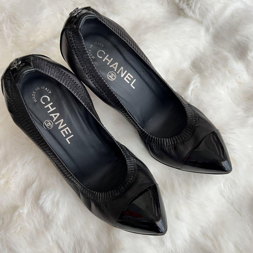 CHANEL Pumps Heel CC Logo patent leather EU36.5 US6.5 Japan F/S USED - Picture 2 of 24