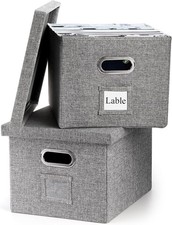 Set of 2 File Organizer Box Collapsible Linen Filing Cabinets Decorative Linen