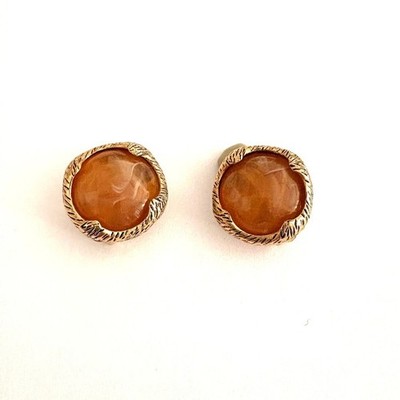 CINER Vintage Gold Tone Amber Stone Clip On Earrings Designer