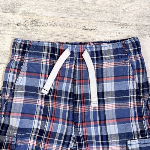 Carter's Cargo Shorts Boys Size 6 Blue Coral Plaid Elastic Waist Cotton Summer - Picture 3 of 9