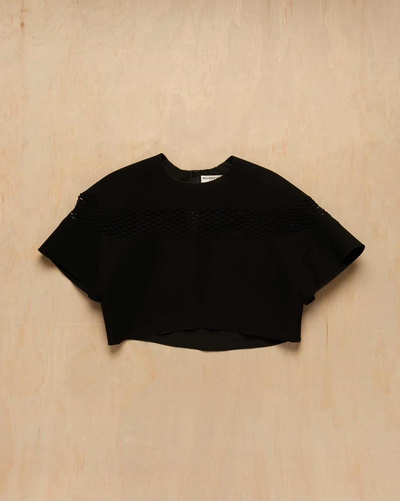 Balenciaga 2010s Alexander Wang Black Laser-Cut Architectural Crop Top FR38