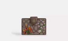 Coach Medium Corner Zip Wallet In Signature Jacquard With Floral Embroidery NWT
