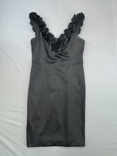London Style Nights Black Mini Dress Ruffle Satin Womens Size 10P PETITE